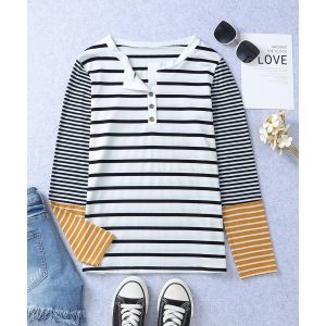Azura Exchange Stripe Button Henley Top