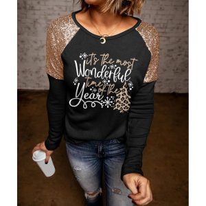 Azura Exchange Christmas Season Graphic Sequin Shoulder Top