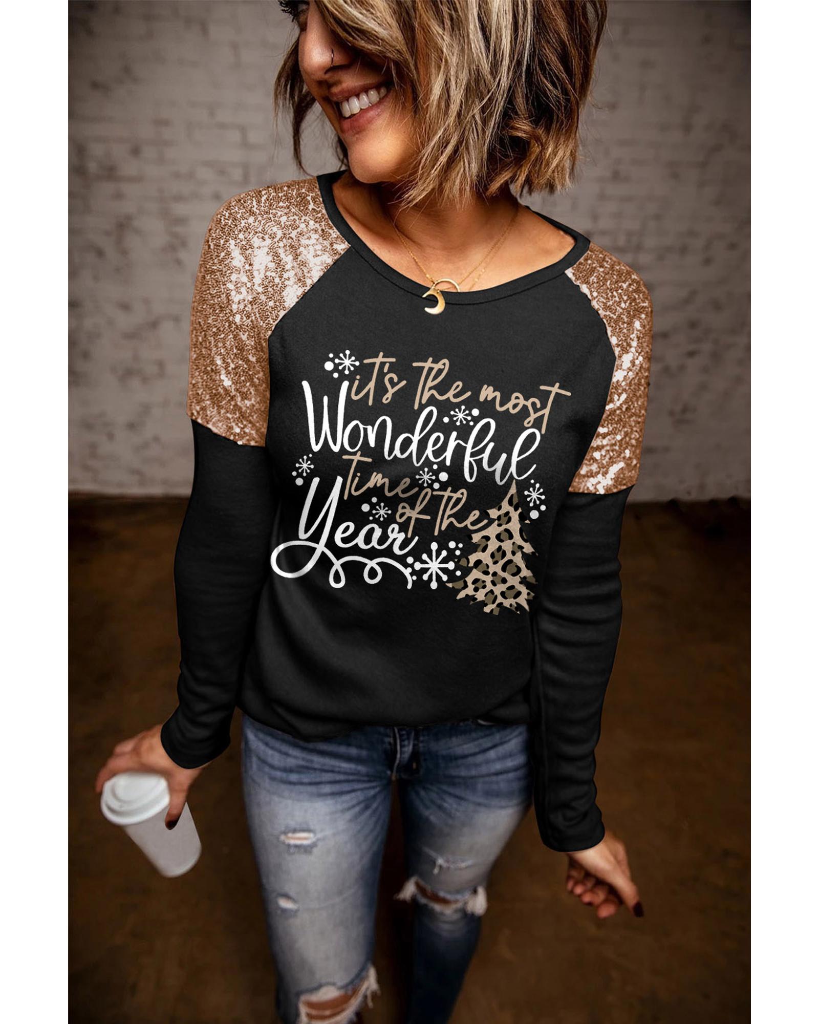 Azura Exchange Christmas Season Graphic Sequin Shoulder Top - Image 2