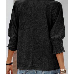 Azura Exchange Smocked 3/4 Sleeve Casual Loose Top