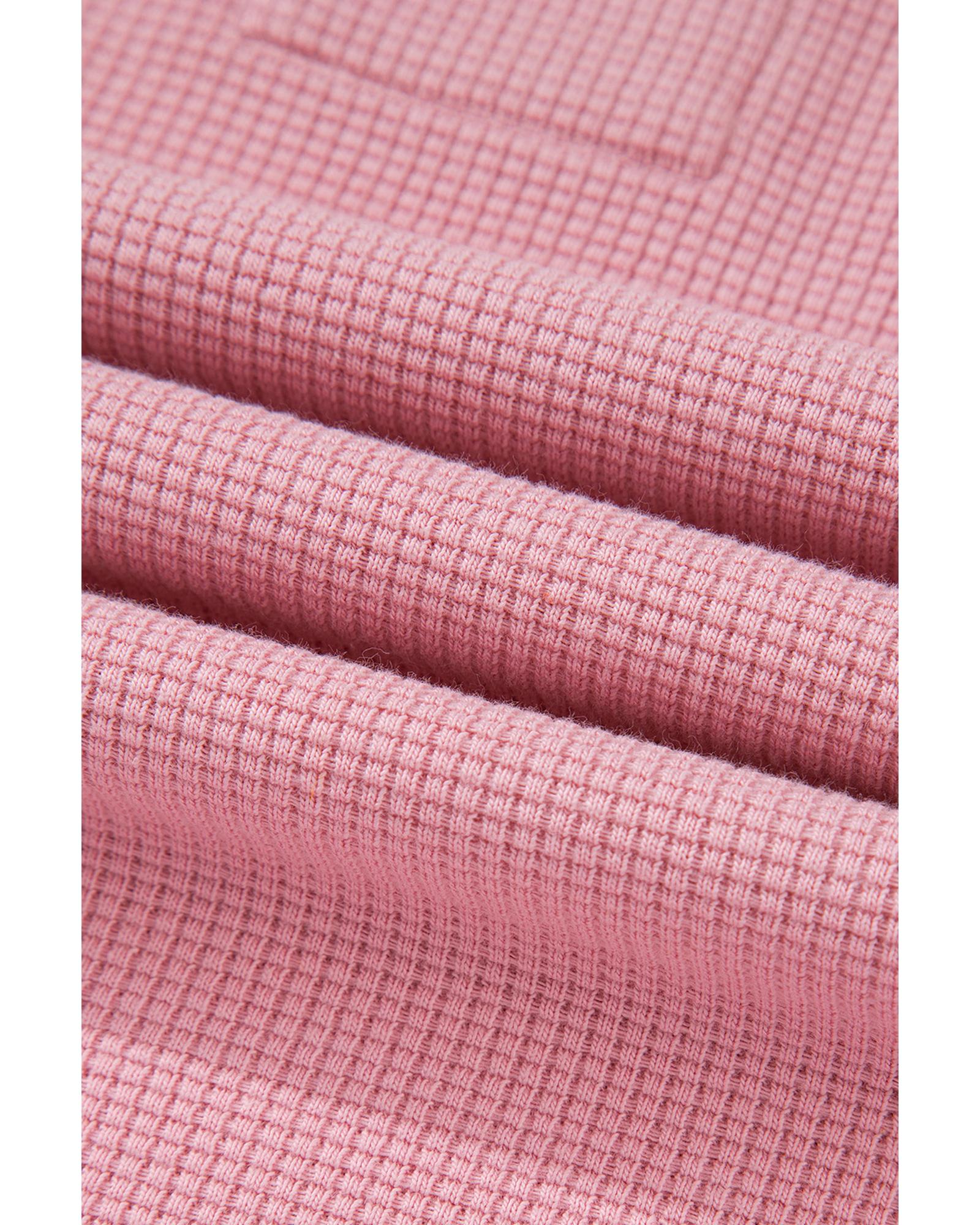 Pink Waffle Knit Bishop Sleeve Split Oversized Sweatshirt - Image 4