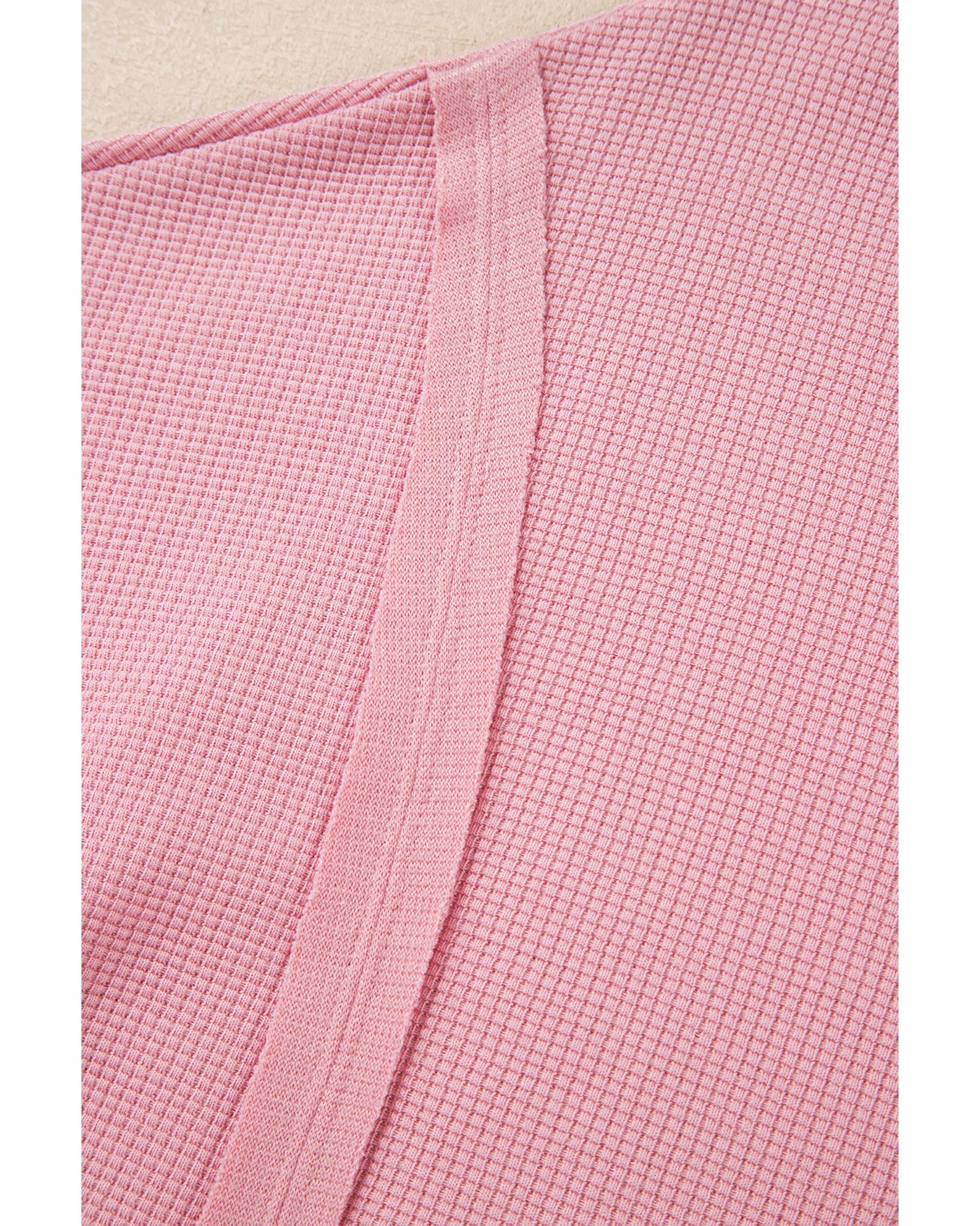 Pink Waffle Knit Bishop Sleeve Split Oversized Sweatshirt - Image 7