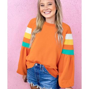 Flamingo Color Block Sleeve Exposed Seam Raglan Sweatshirt