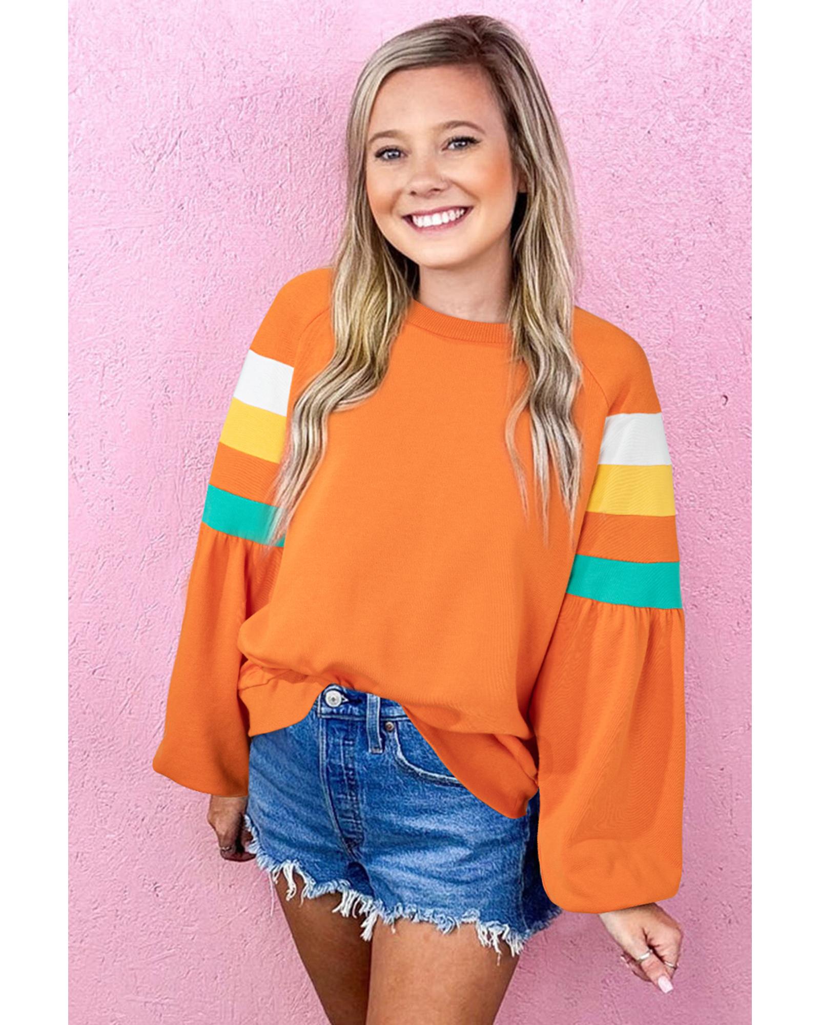 Flamingo Color Block Sleeve Exposed Seam Raglan Sweatshirt