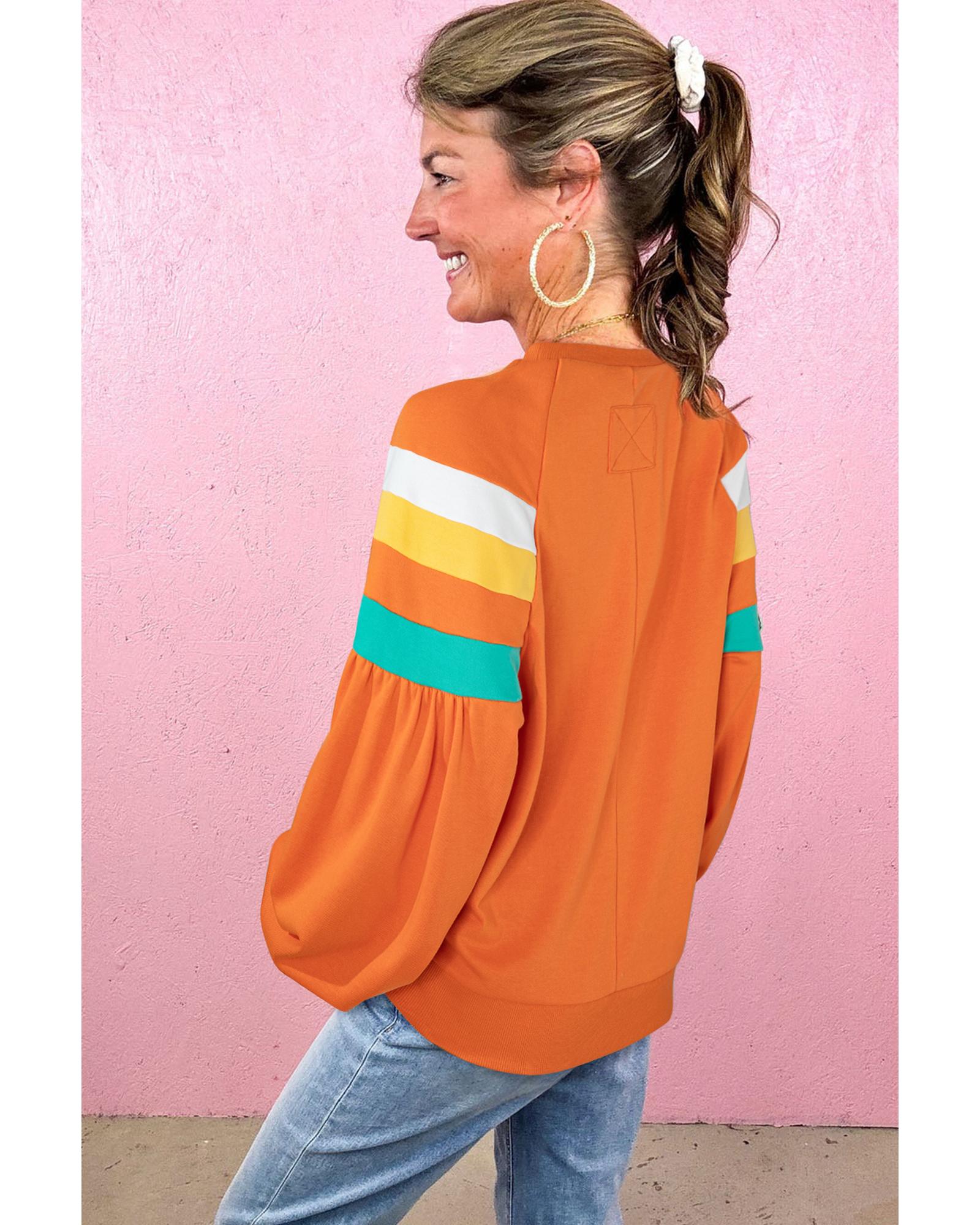 Flamingo Color Block Sleeve Exposed Seam Raglan Sweatshirt - Image 4