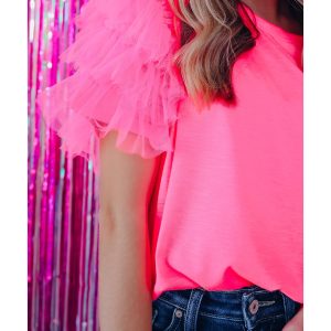 Azura Exchange Ruffled Tulle Sleeve Top