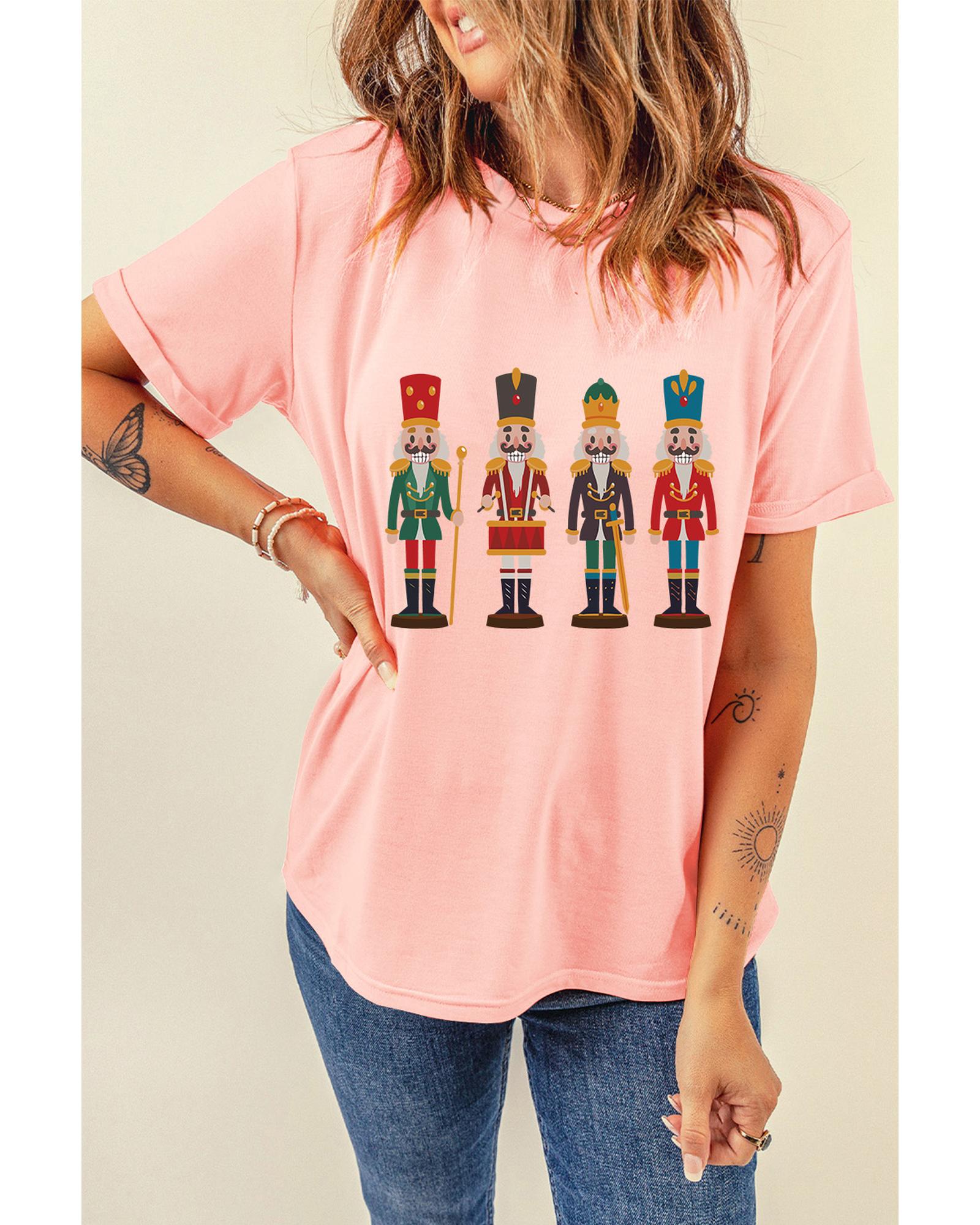 Pink Cute Nutcracker Graphic Crewneck Christmas T Shirt