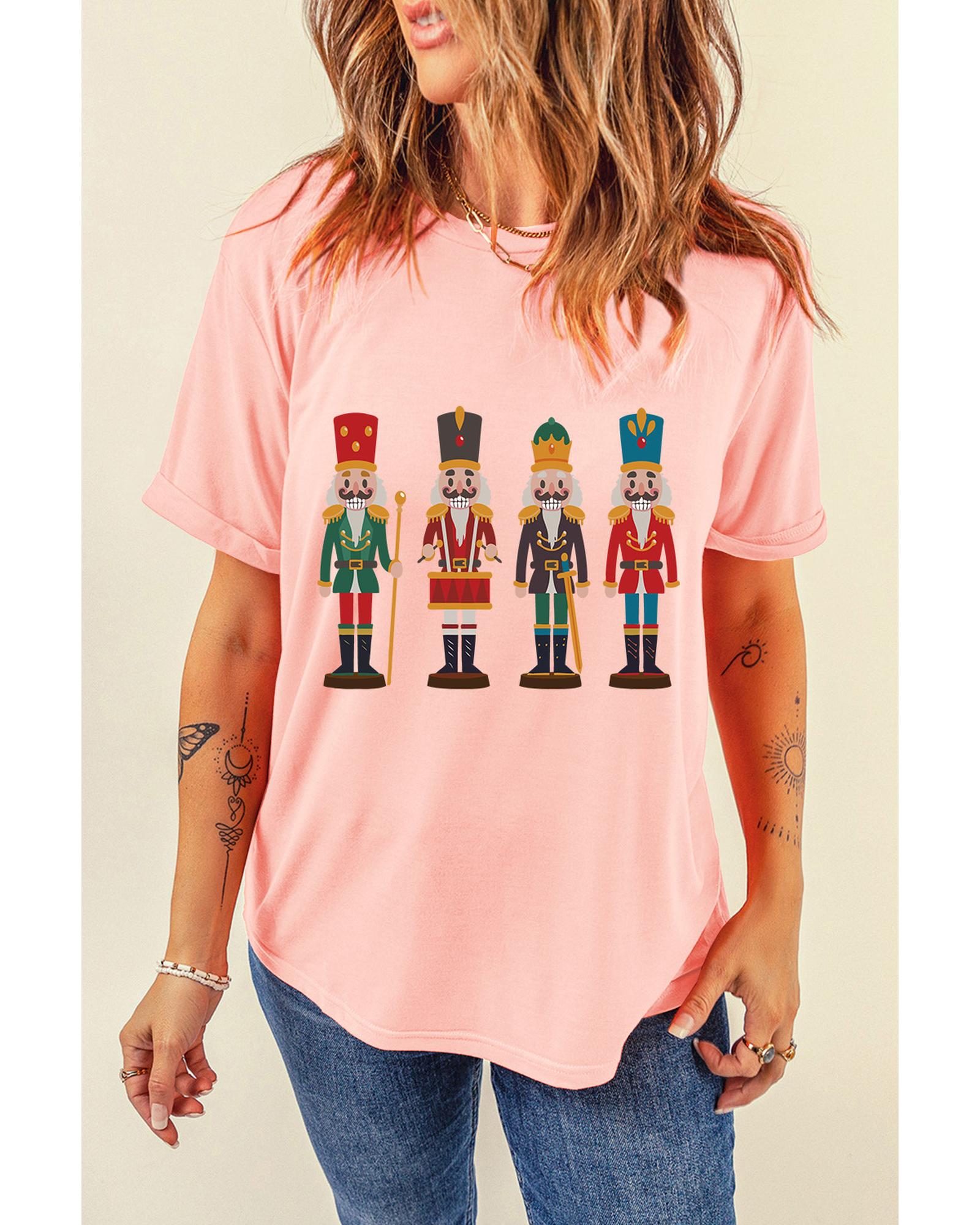 Pink Cute Nutcracker Graphic Crewneck Christmas T Shirt - Image 2