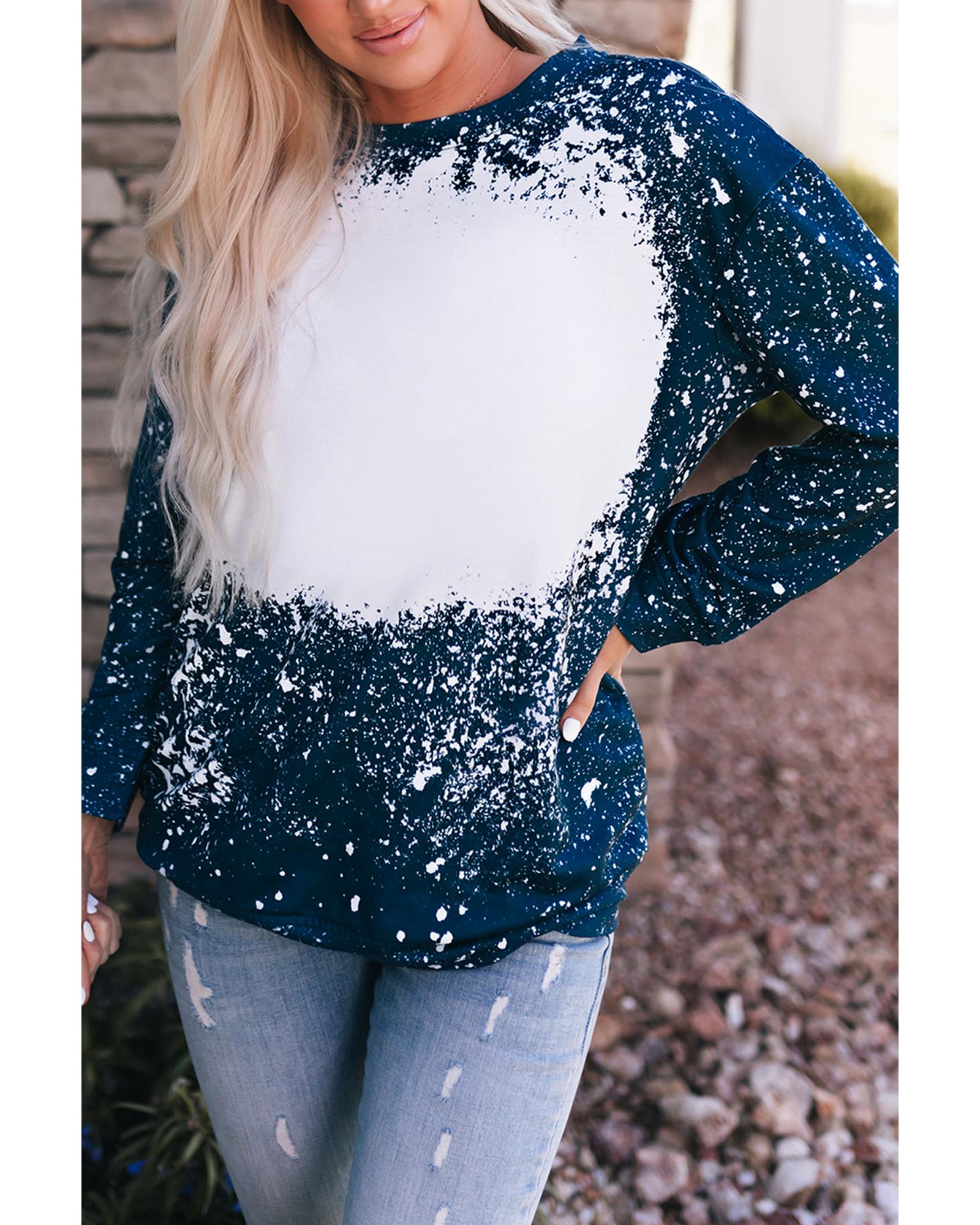 Navy Tie-dyed Crew Neck Pullover Sweatshirt