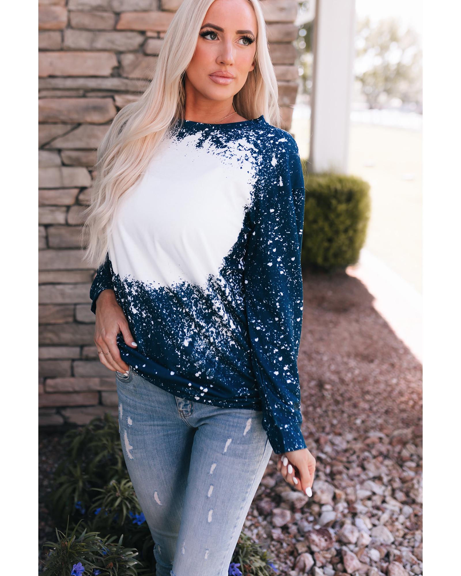 Navy Tie-dyed Crew Neck Pullover Sweatshirt - Image 2