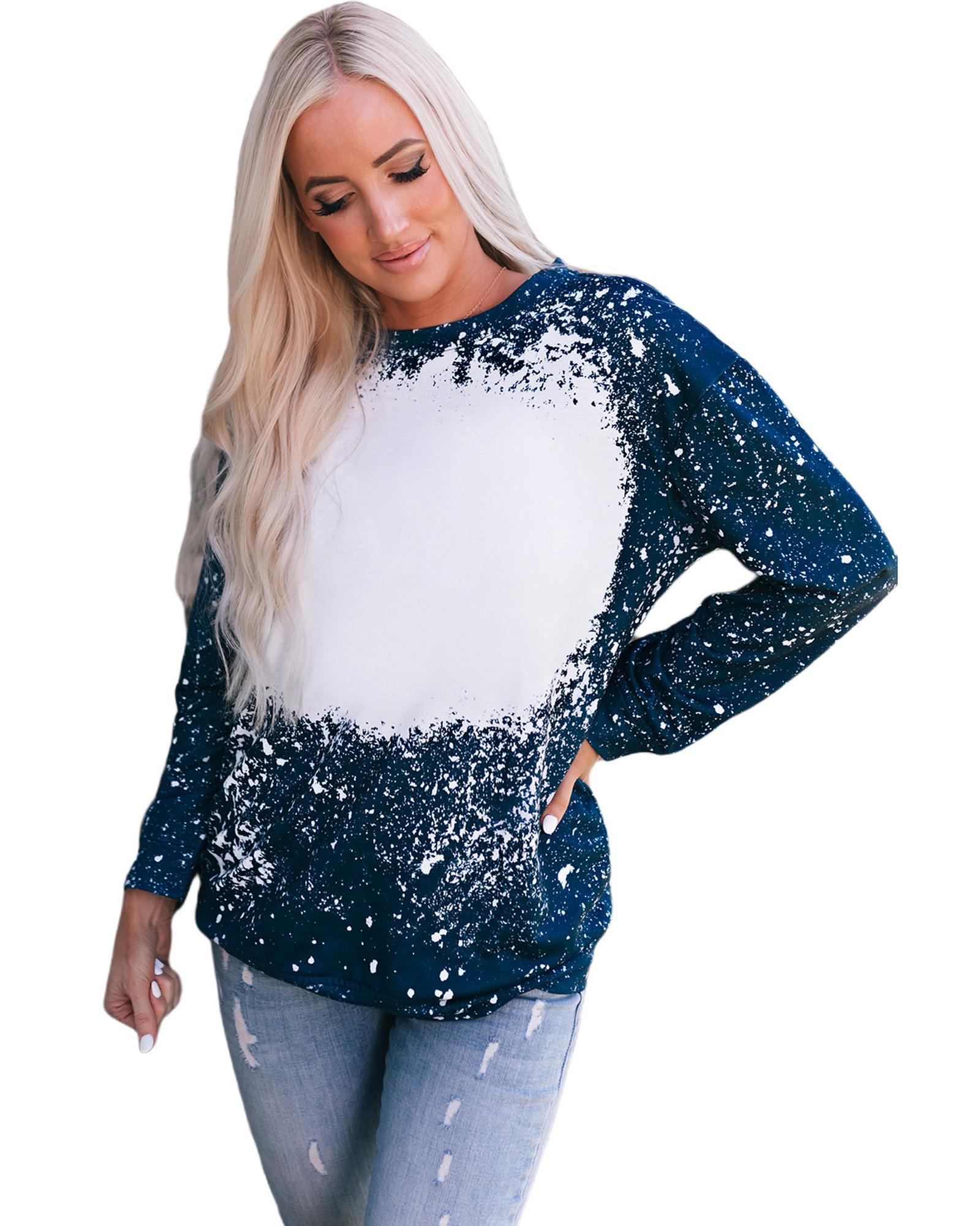 Navy Tie-dyed Crew Neck Pullover Sweatshirt - Image 3