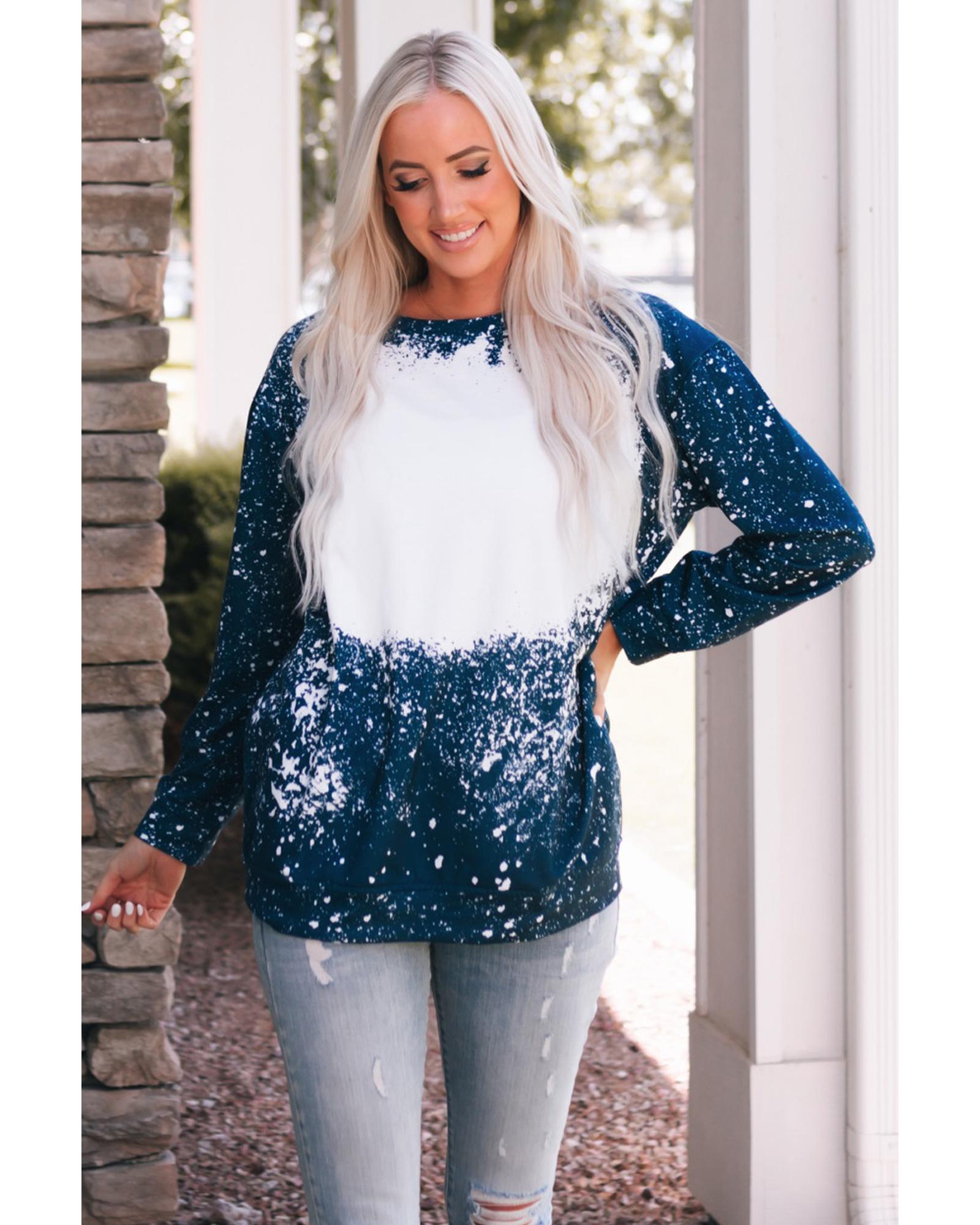 Navy Tie-dyed Crew Neck Pullover Sweatshirt - Image 4