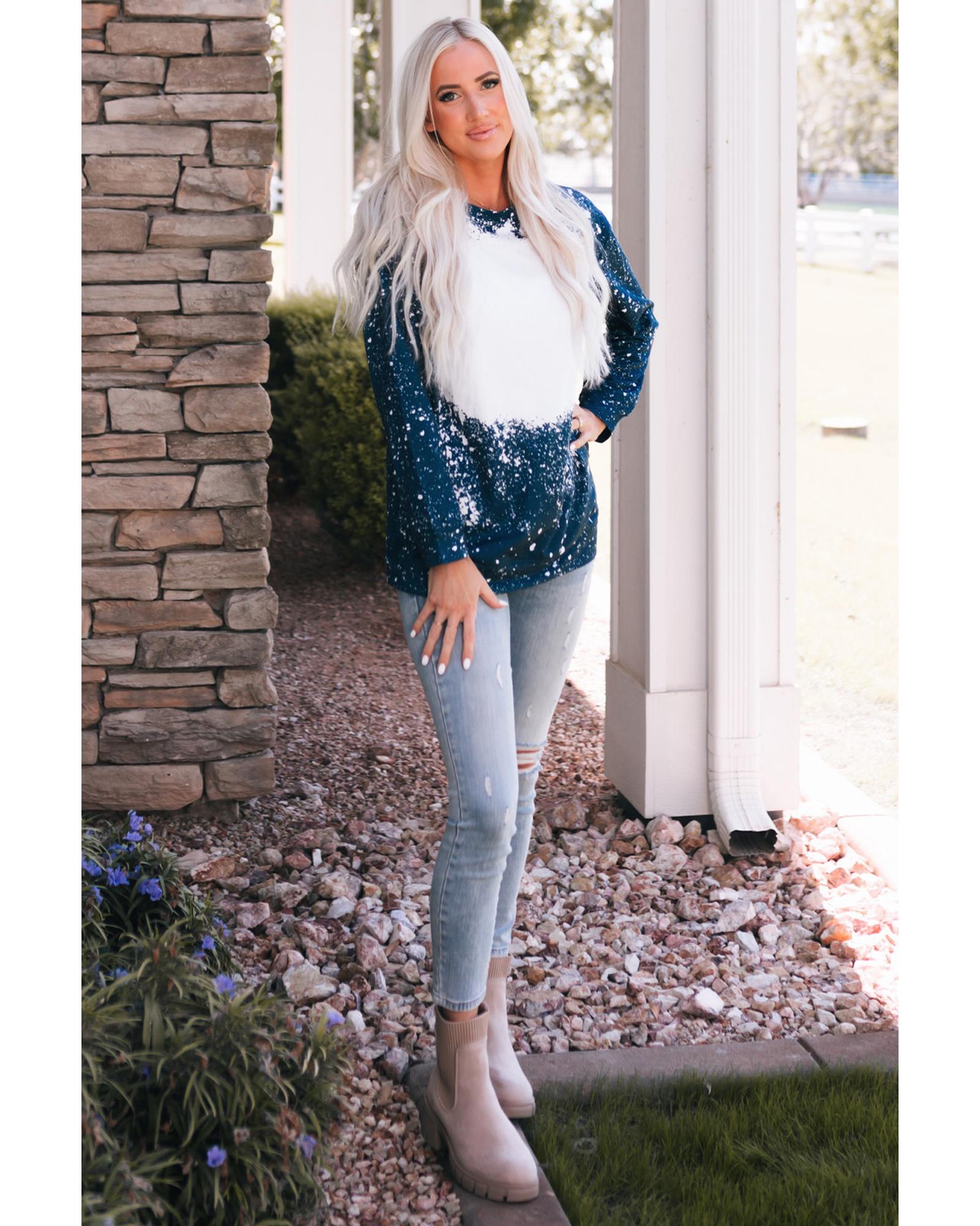 Navy Tie-dyed Crew Neck Pullover Sweatshirt - Image 6