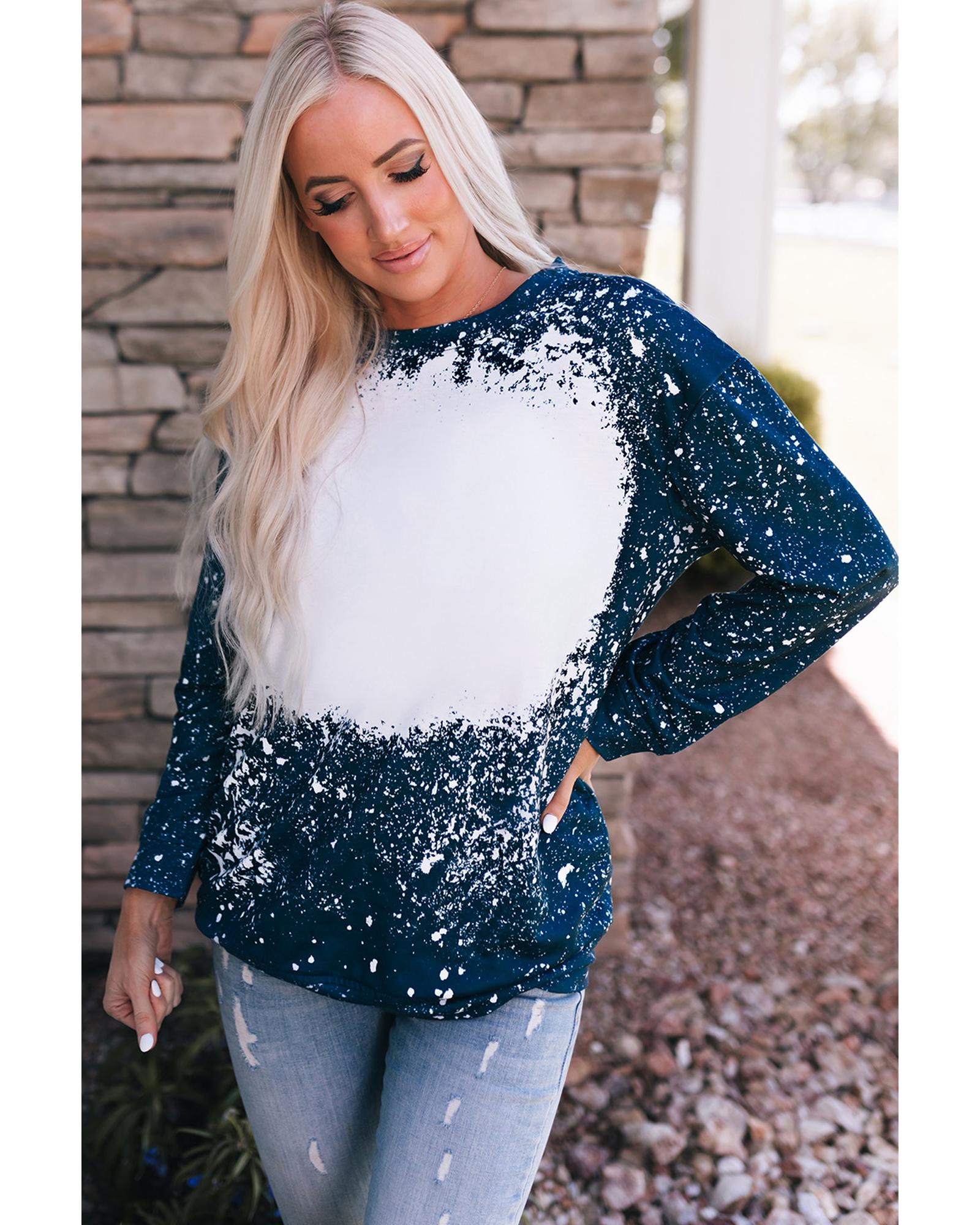 Navy Tie-dyed Crew Neck Pullover Sweatshirt - Image 7