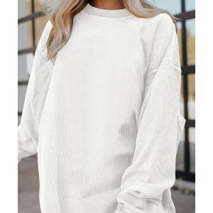 White Ribbed Corduroy Oversized Sweatshirt