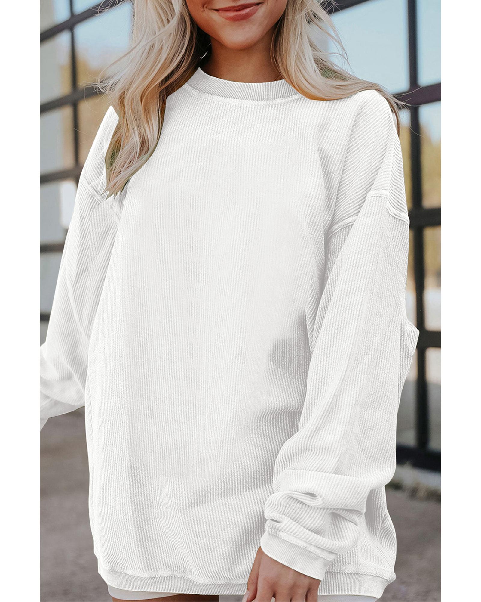 White Ribbed Corduroy Oversized Sweatshirt