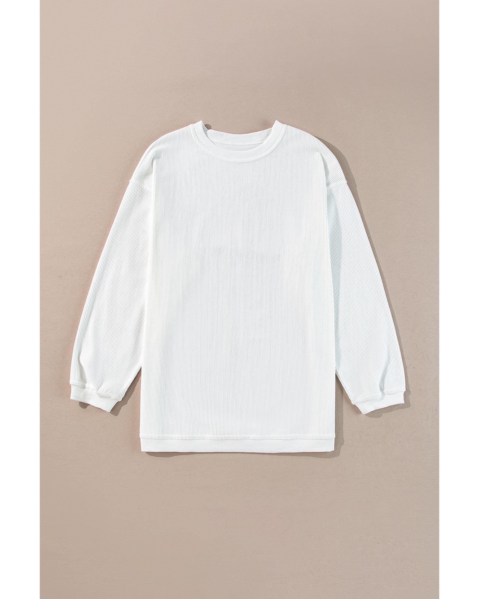 White Ribbed Corduroy Oversized Sweatshirt - Image 3