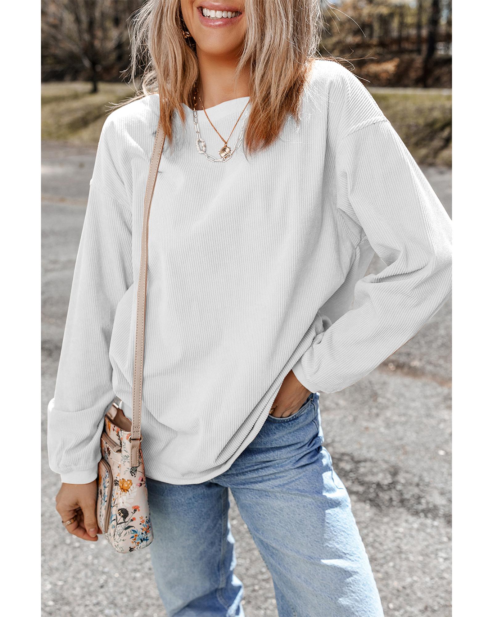 White Ribbed Corduroy Oversized Sweatshirt - Image 4