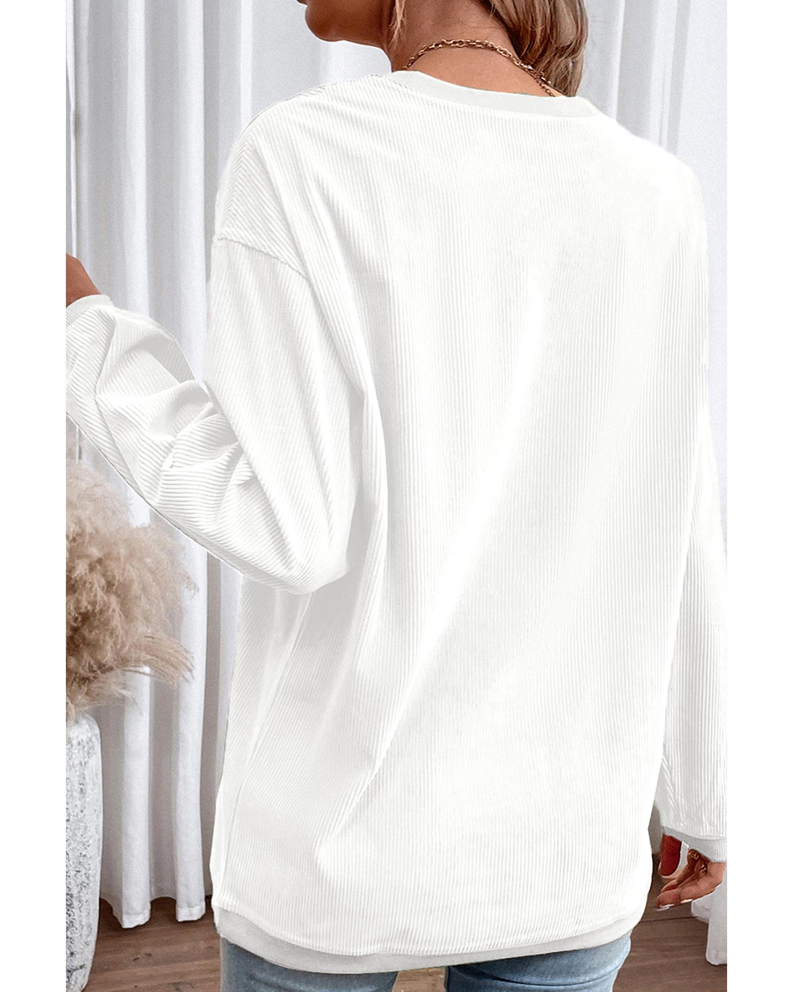 White Ribbed Corduroy Oversized Sweatshirt - Image 5