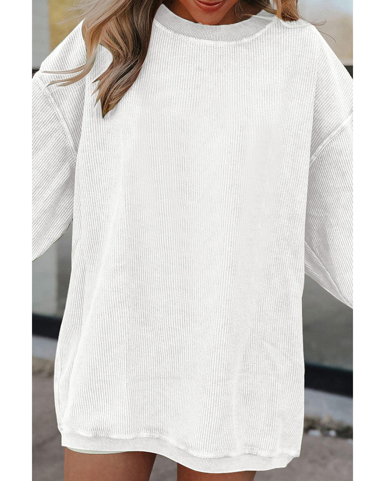 White Ribbed Corduroy Oversized Sweatshirt - Image 6