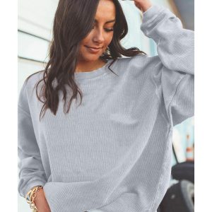 Light Grey Ribbed Corded Oversized Sweatshirt