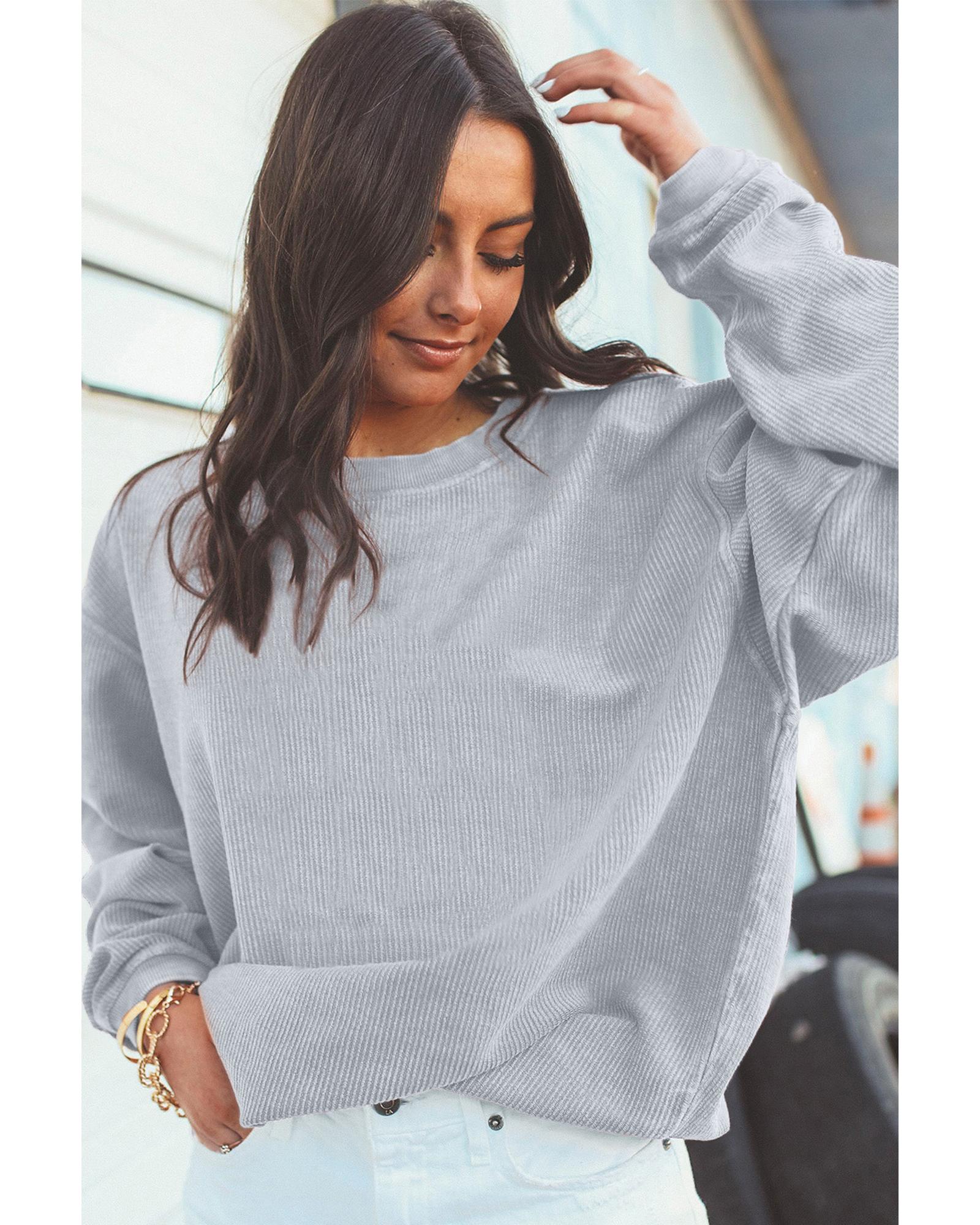 Light Grey Ribbed Corded Oversized Sweatshirt
