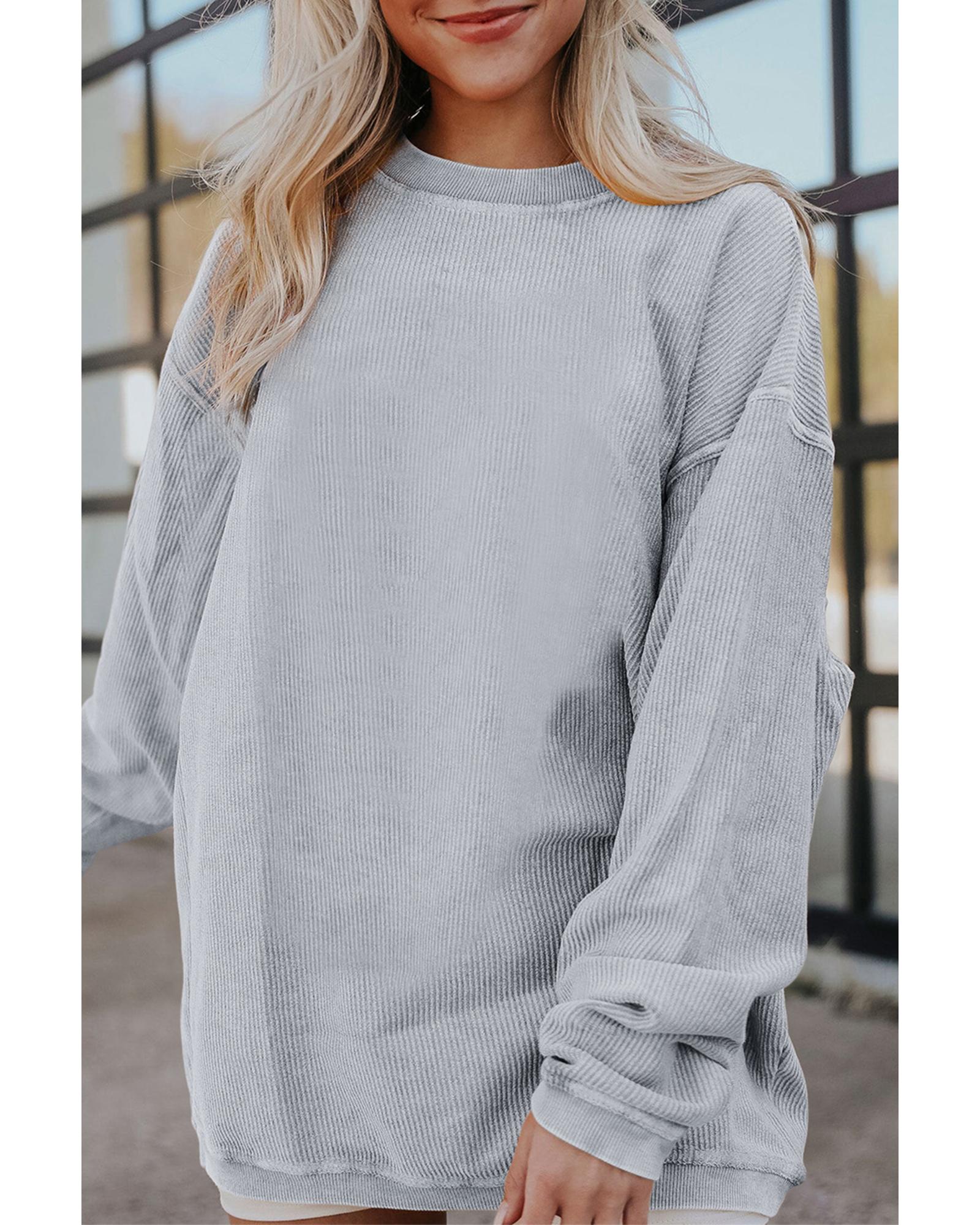 Light Grey Ribbed Corded Oversized Sweatshirt - Image 2