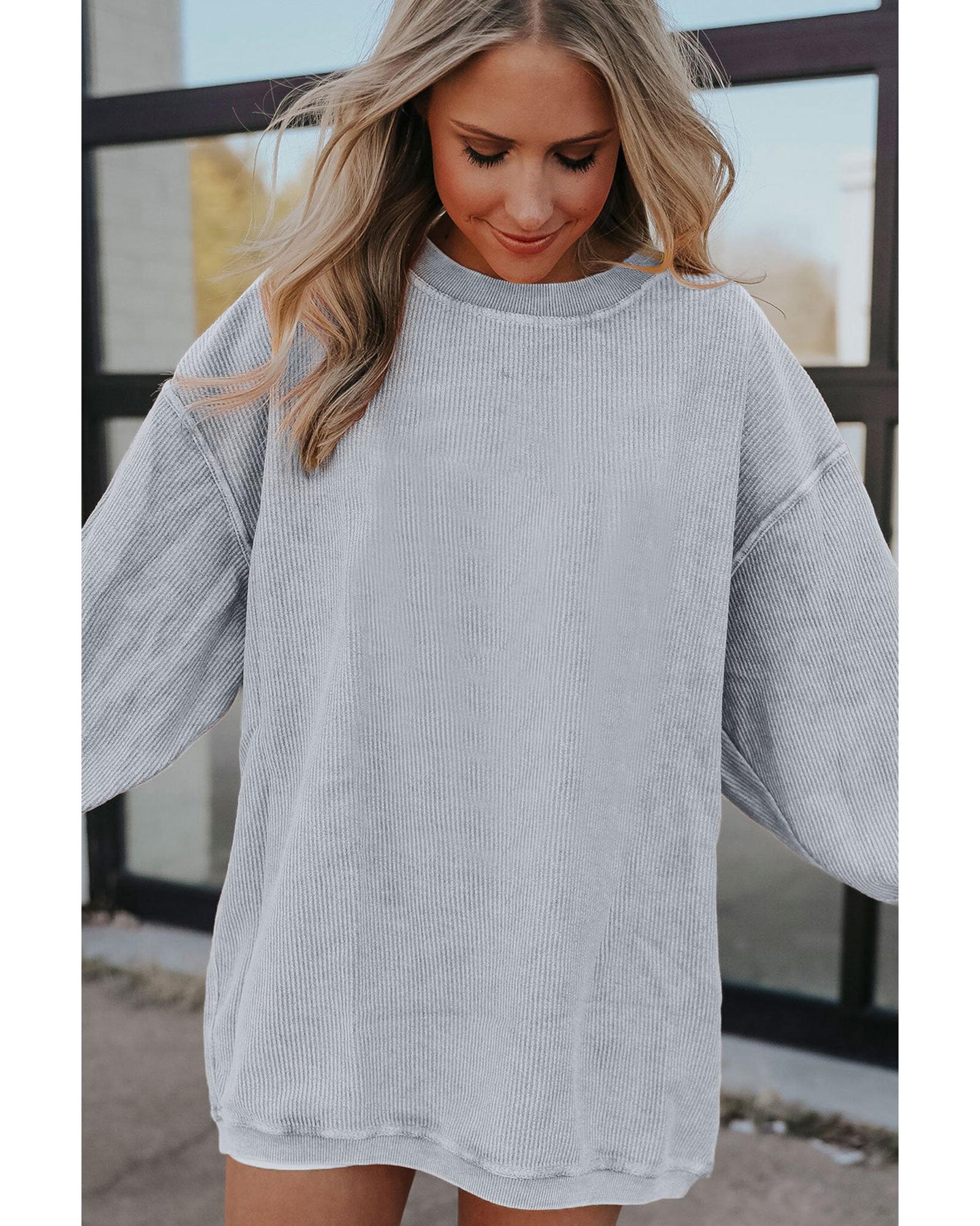 Light Grey Ribbed Corded Oversized Sweatshirt - Image 3