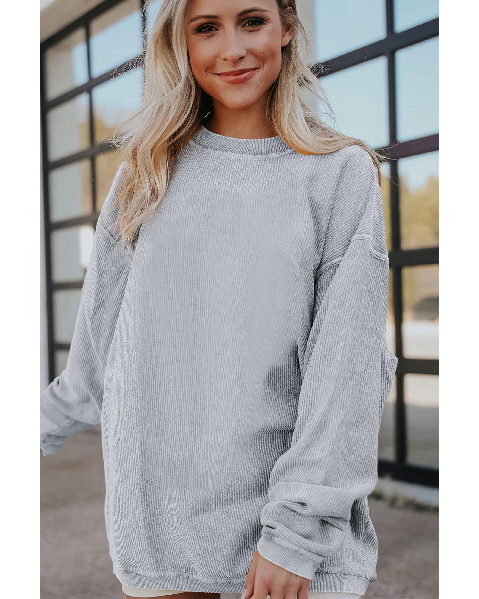 Light Grey Ribbed Corded Oversized Sweatshirt - Image 5