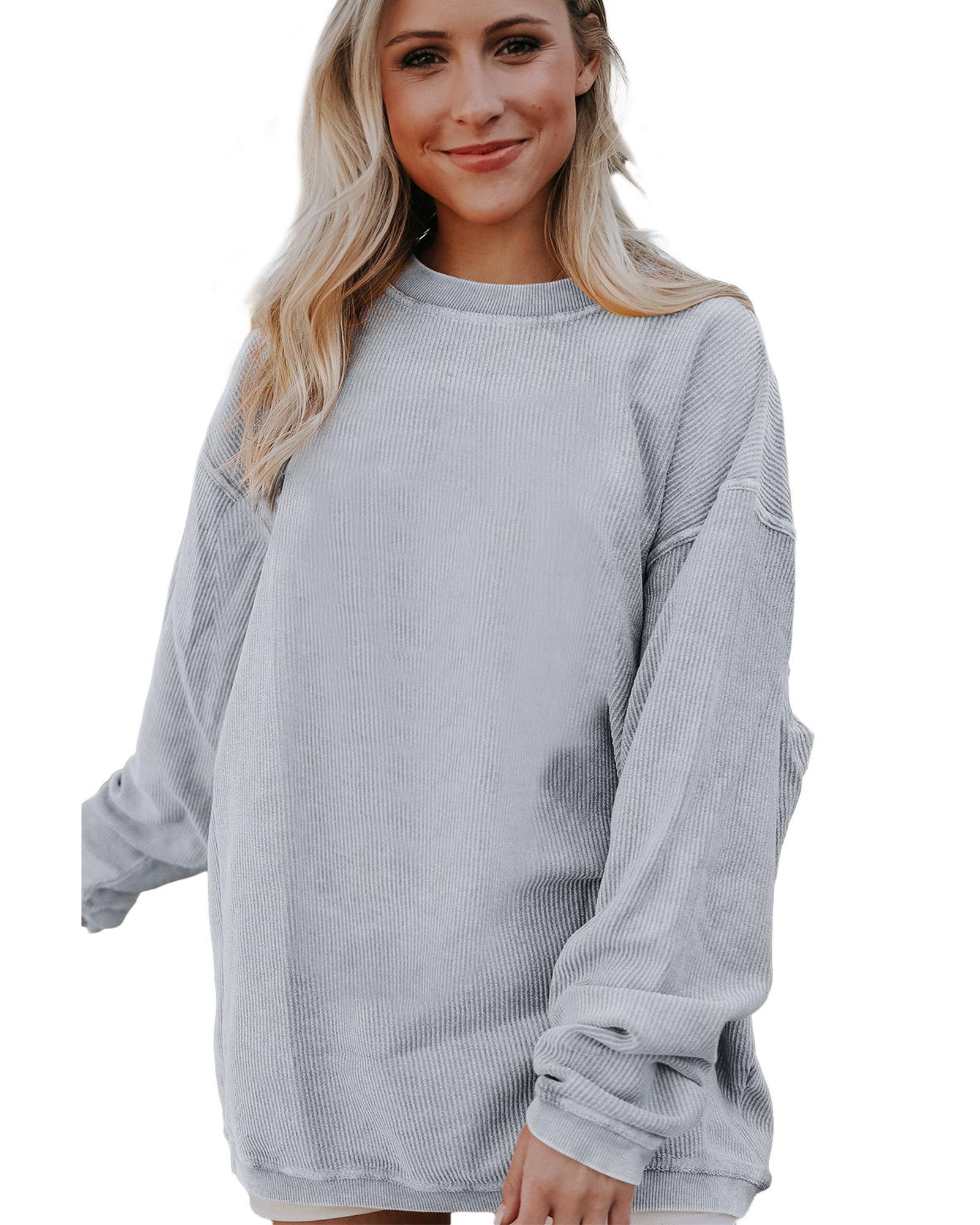 Light Grey Ribbed Corded Oversized Sweatshirt - Image 6