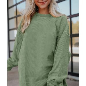Green Ribbed Corded Oversized Sweatshirt