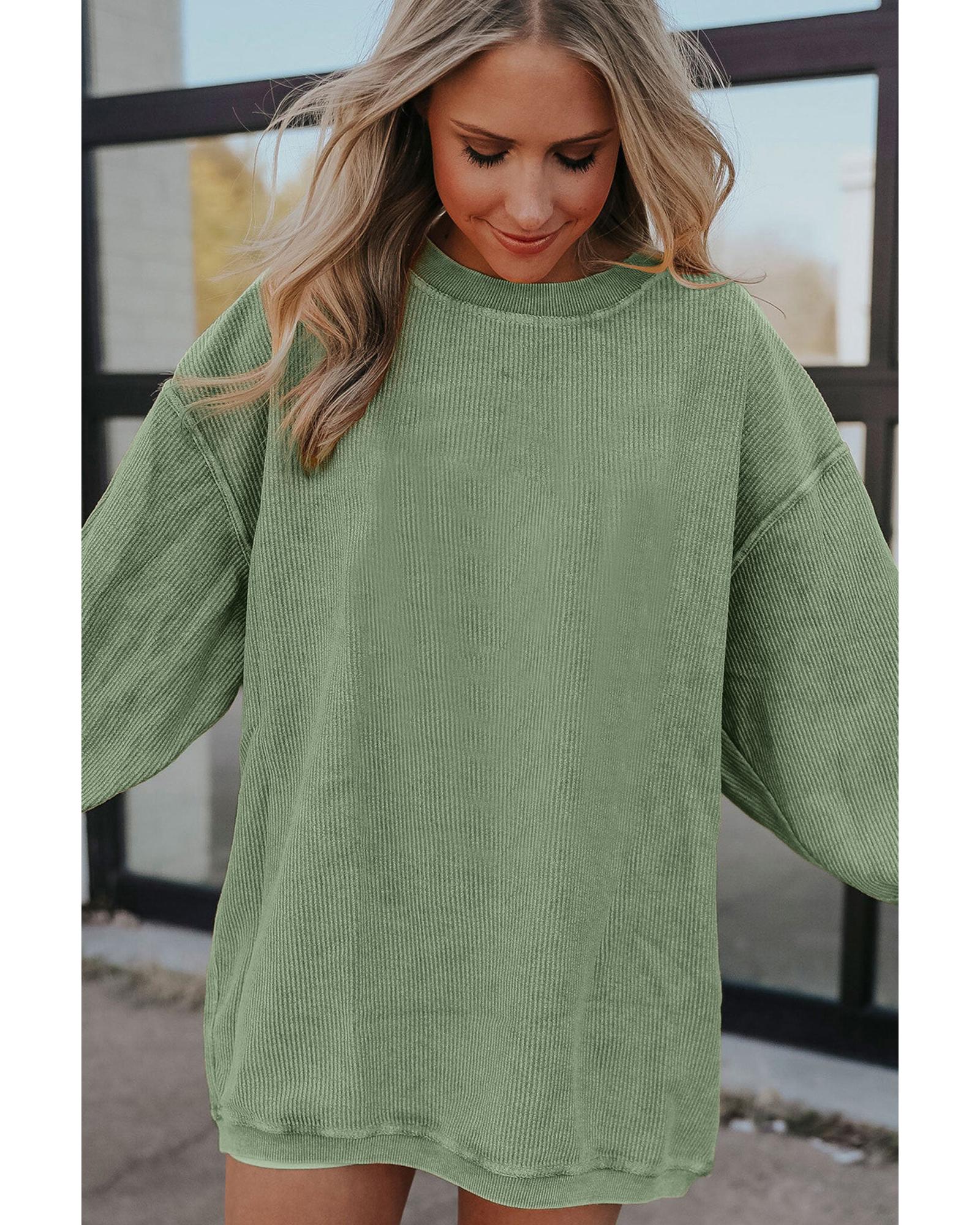 Green Ribbed Corded Oversized Sweatshirt - Image 3
