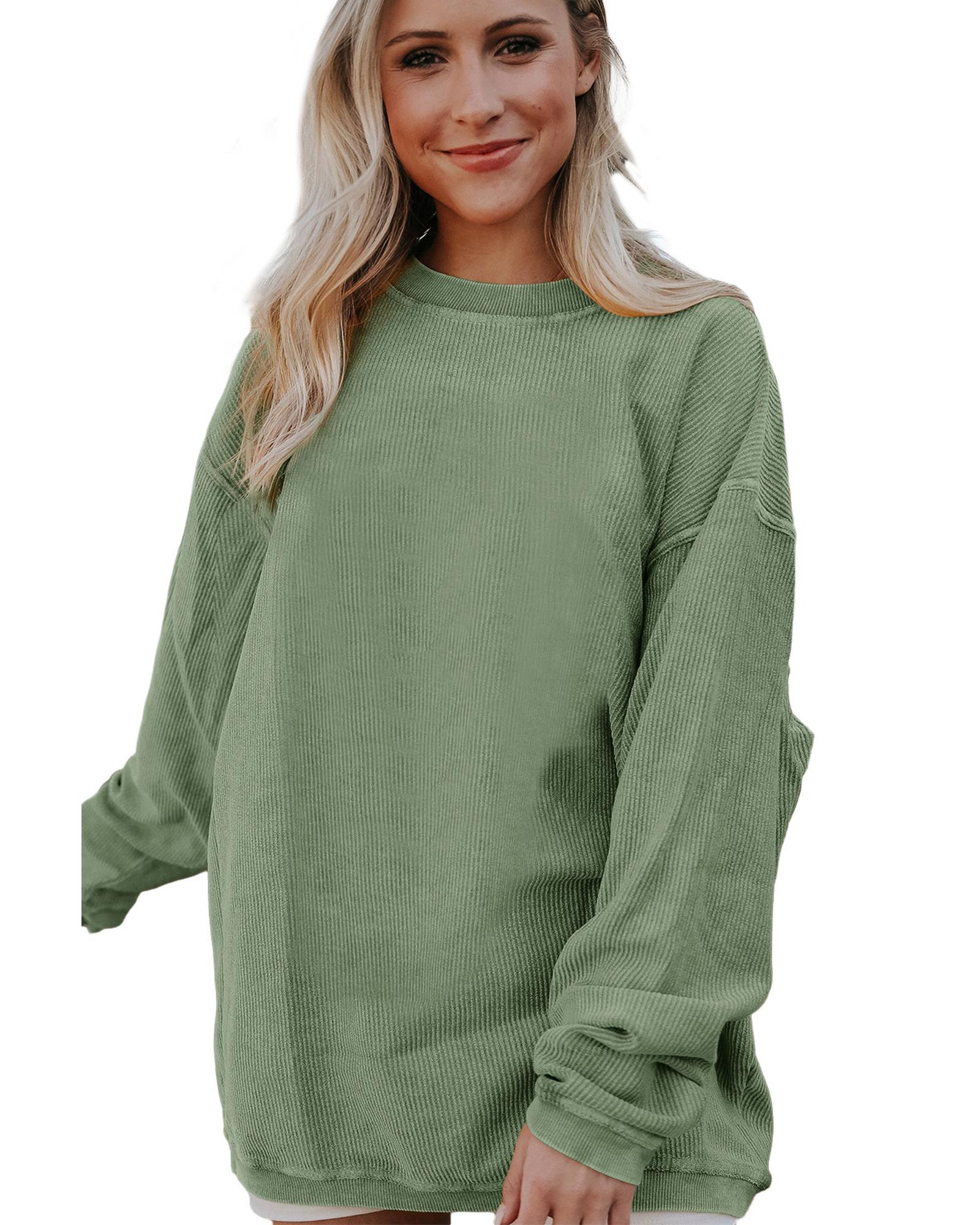 Green Ribbed Corded Oversized Sweatshirt - Image 4