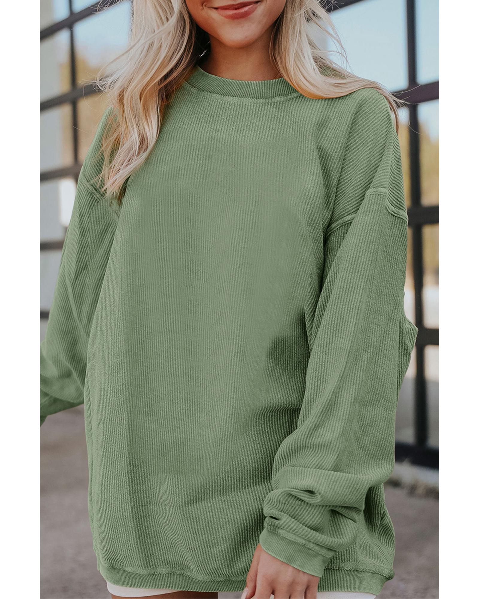 Green Ribbed Corded Oversized Sweatshirt - Image 5