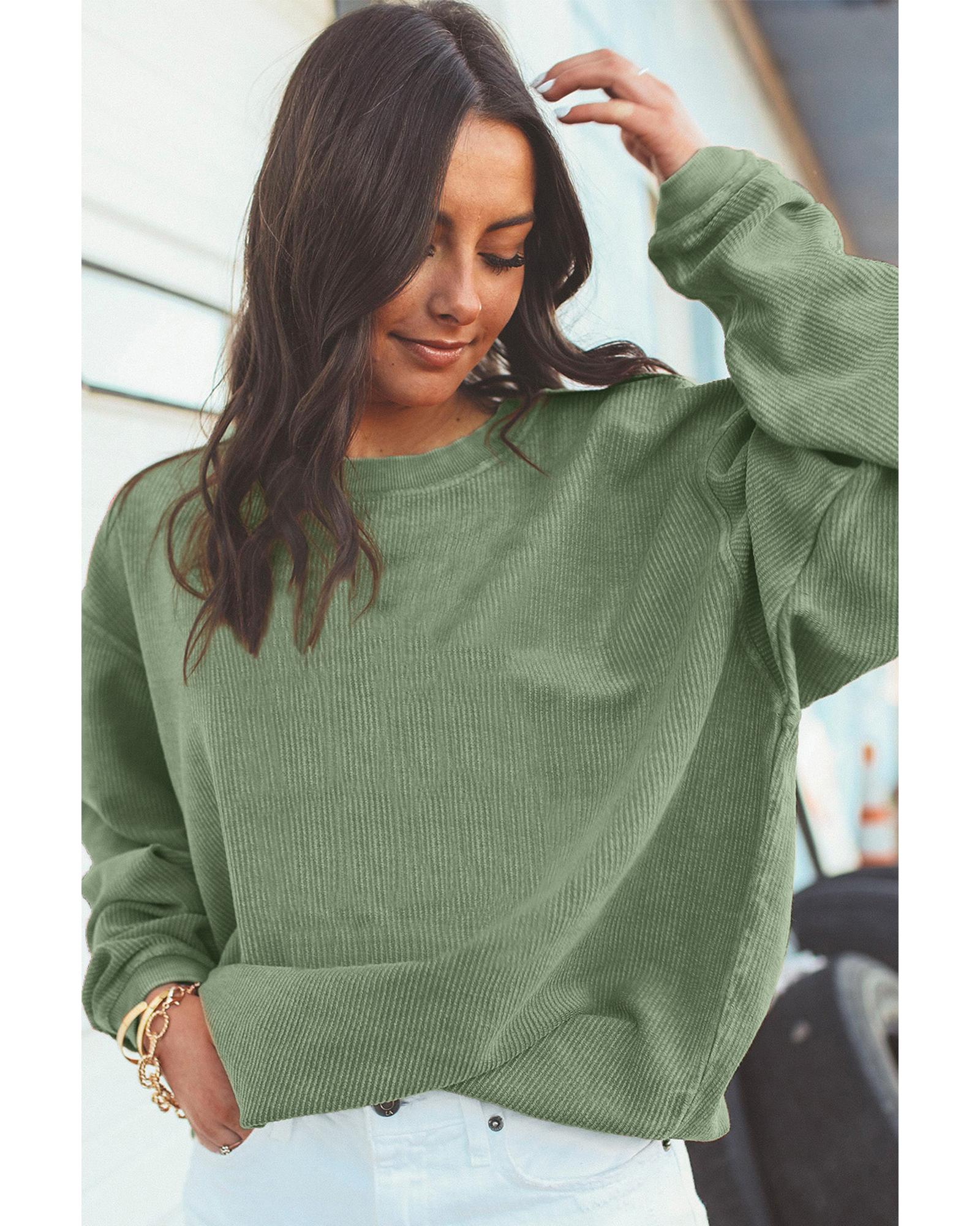 Green Ribbed Corded Oversized Sweatshirt - Image 6