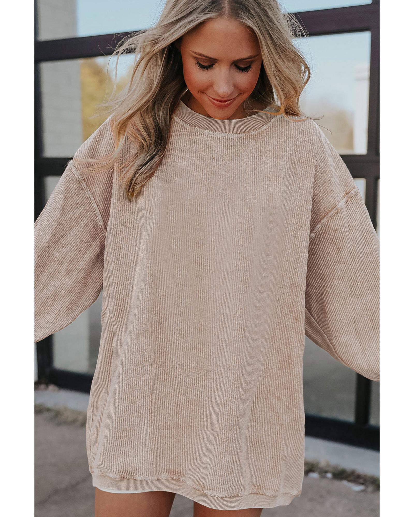 Apricot Ribbed Corded Oversized Sweatshirt - Image 2