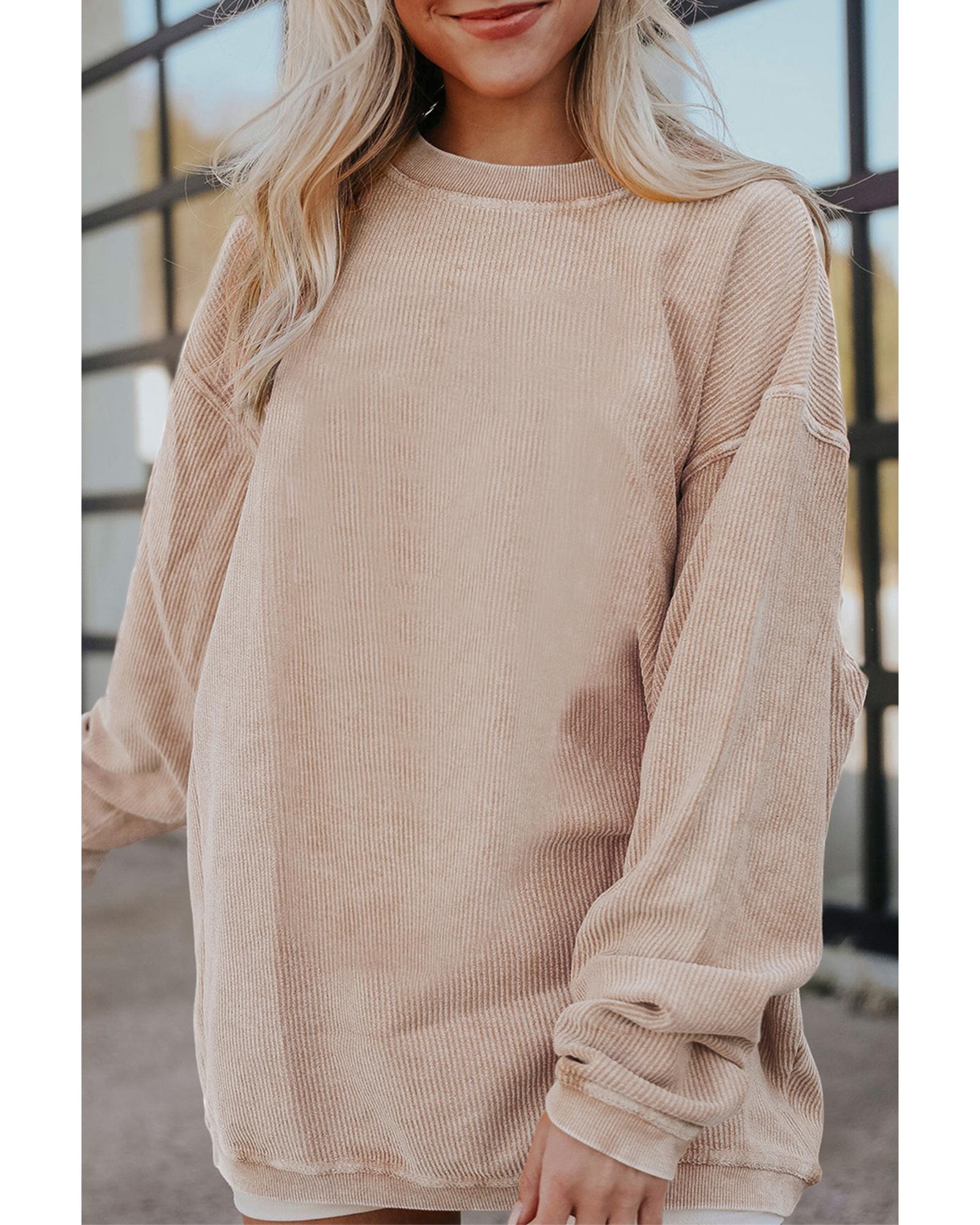 Apricot Ribbed Corded Oversized Sweatshirt - Image 3