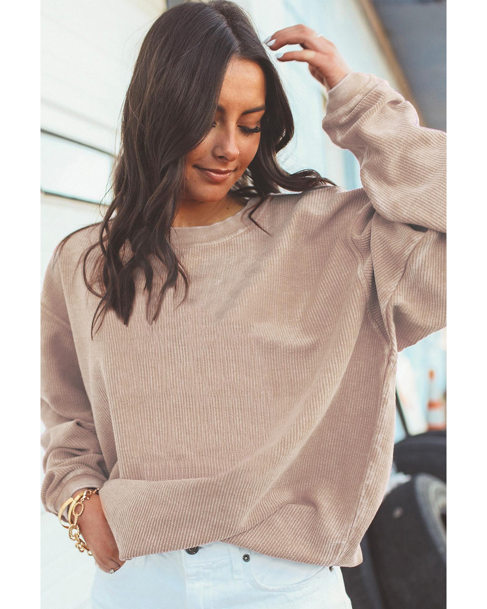 Apricot Ribbed Corded Oversized Sweatshirt - Image 4