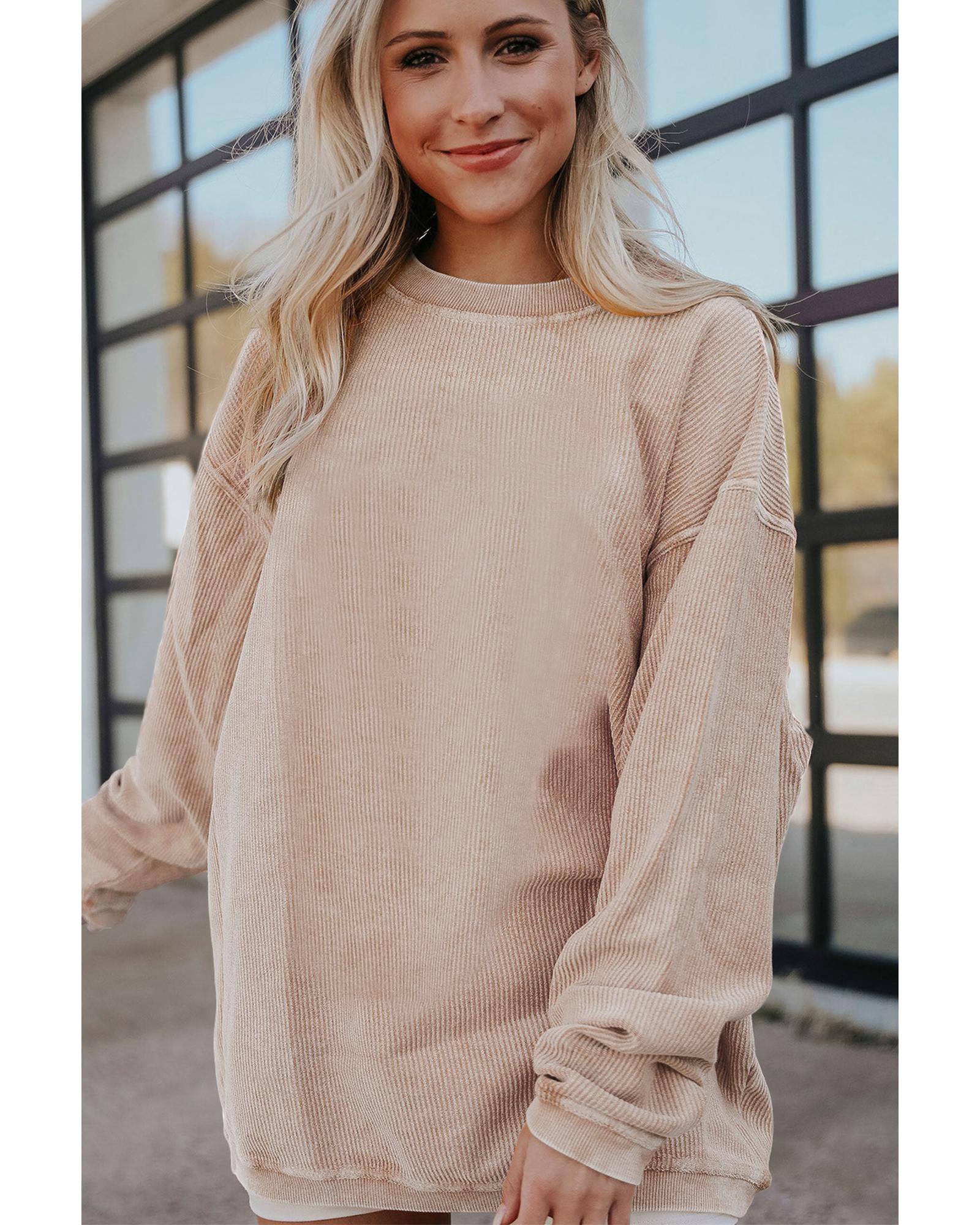 Apricot Ribbed Corded Oversized Sweatshirt - Image 5