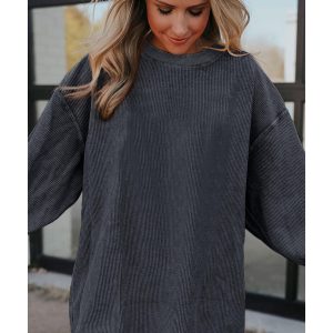 Dark Grey Ribbed Corded Oversized Sweatshirt