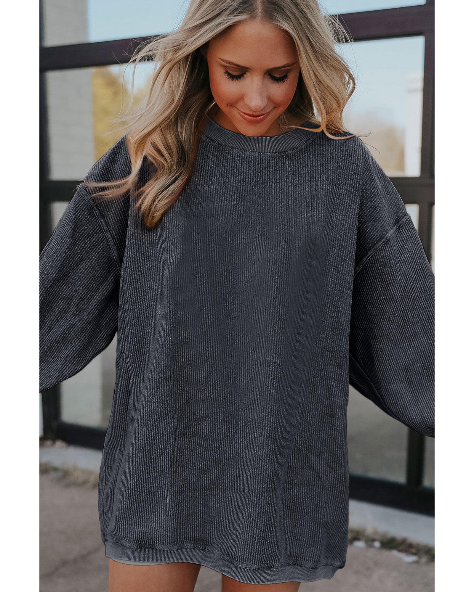 Dark Grey Ribbed Corded Oversized Sweatshirt