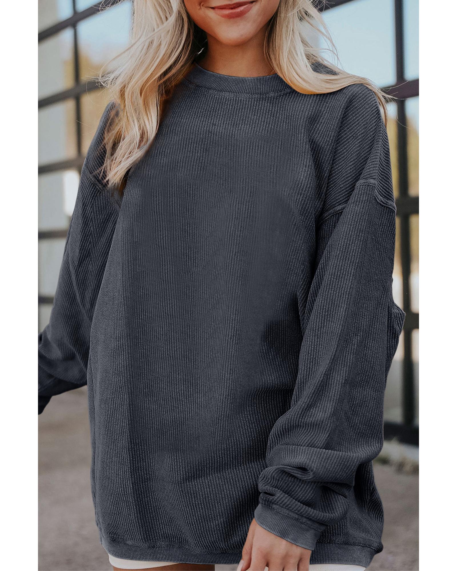 Dark Grey Ribbed Corded Oversized Sweatshirt - Image 2