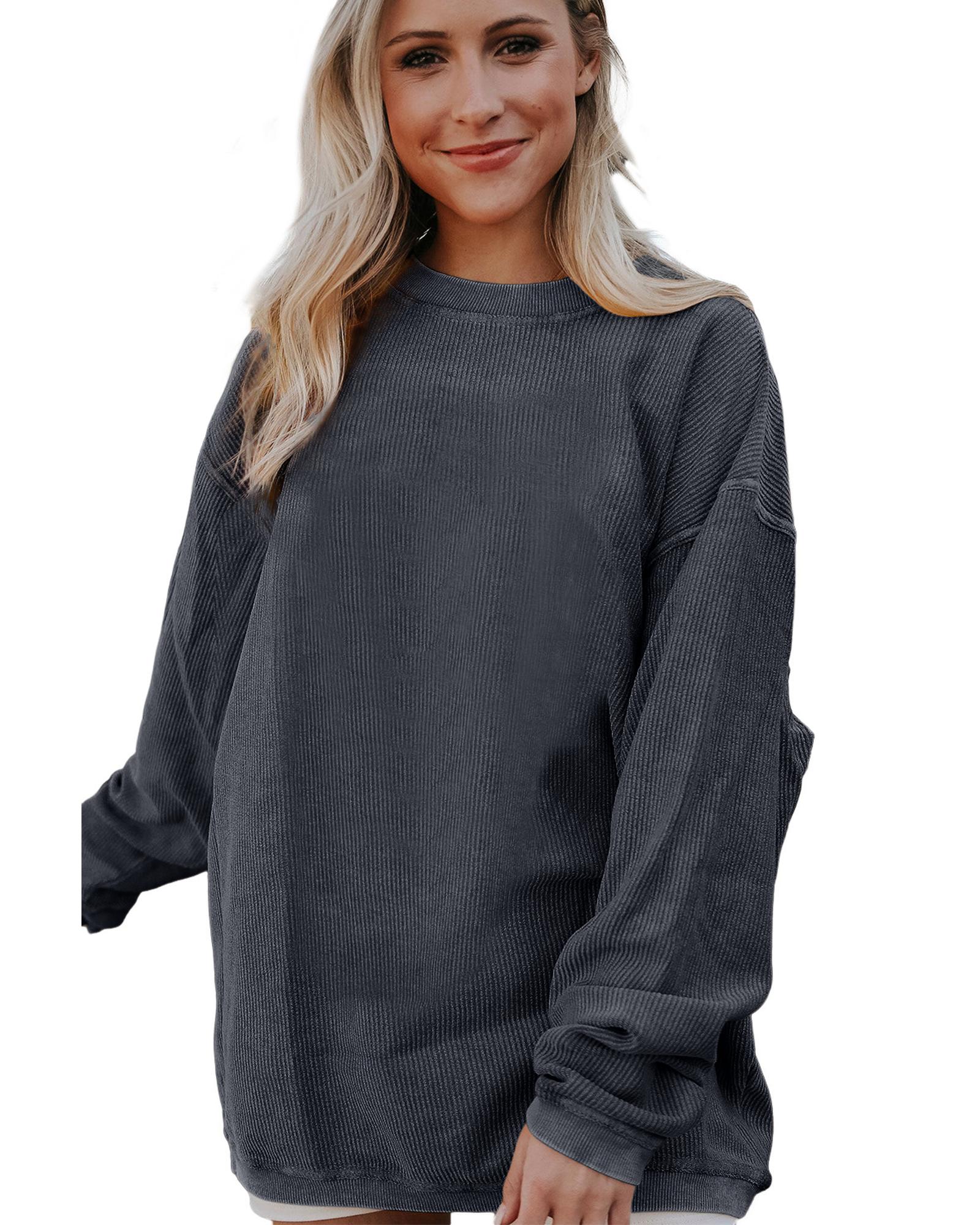Dark Grey Ribbed Corded Oversized Sweatshirt - Image 3