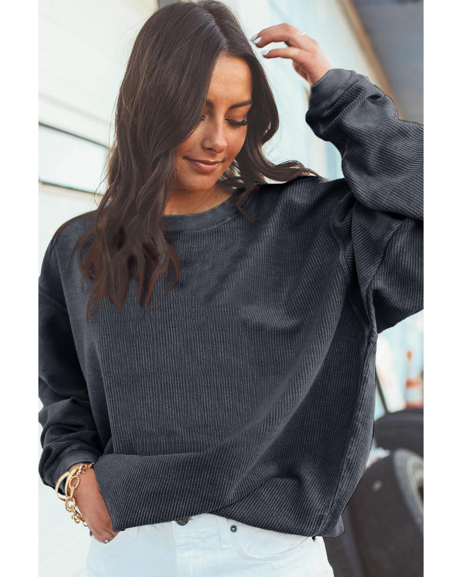Dark Grey Ribbed Corded Oversized Sweatshirt - Image 4