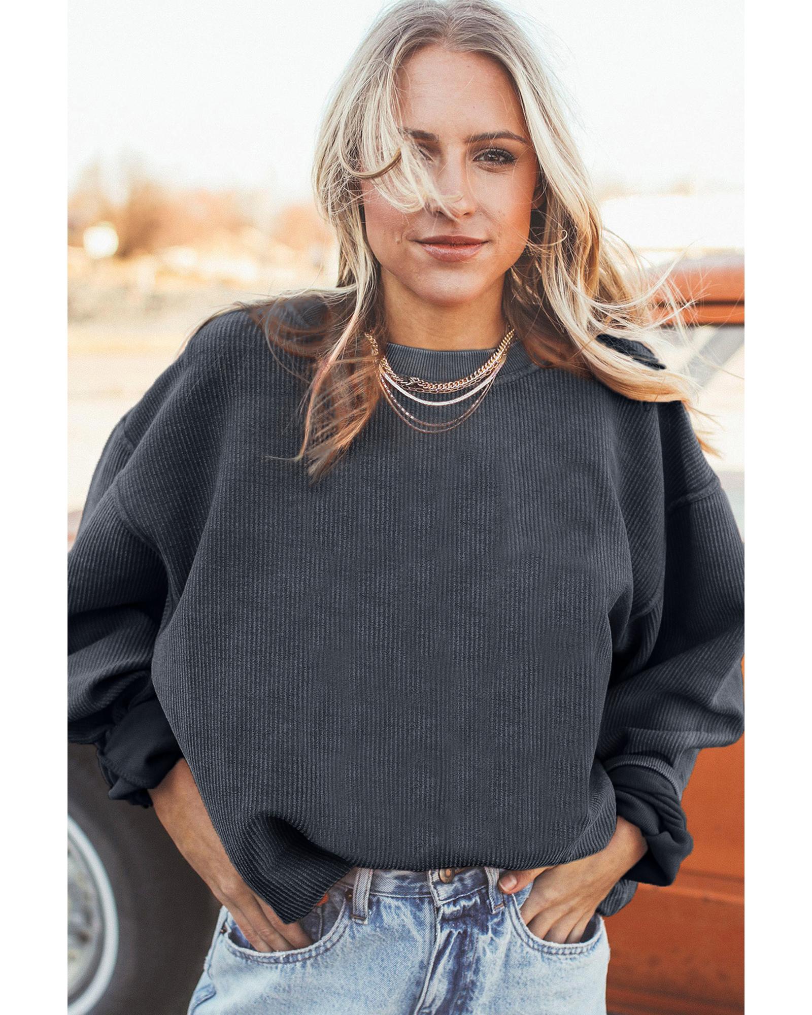 Dark Grey Ribbed Corded Oversized Sweatshirt - Image 5