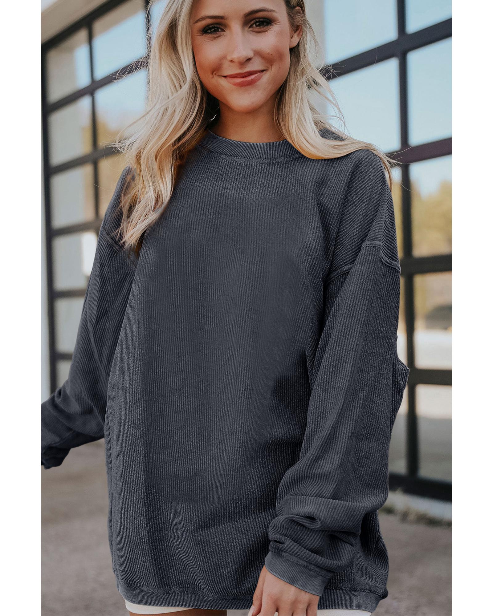 Dark Grey Ribbed Corded Oversized Sweatshirt - Image 6