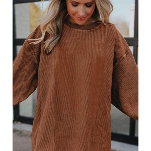 Chestnut Ribbed Corduroy Oversized Sweatshirt