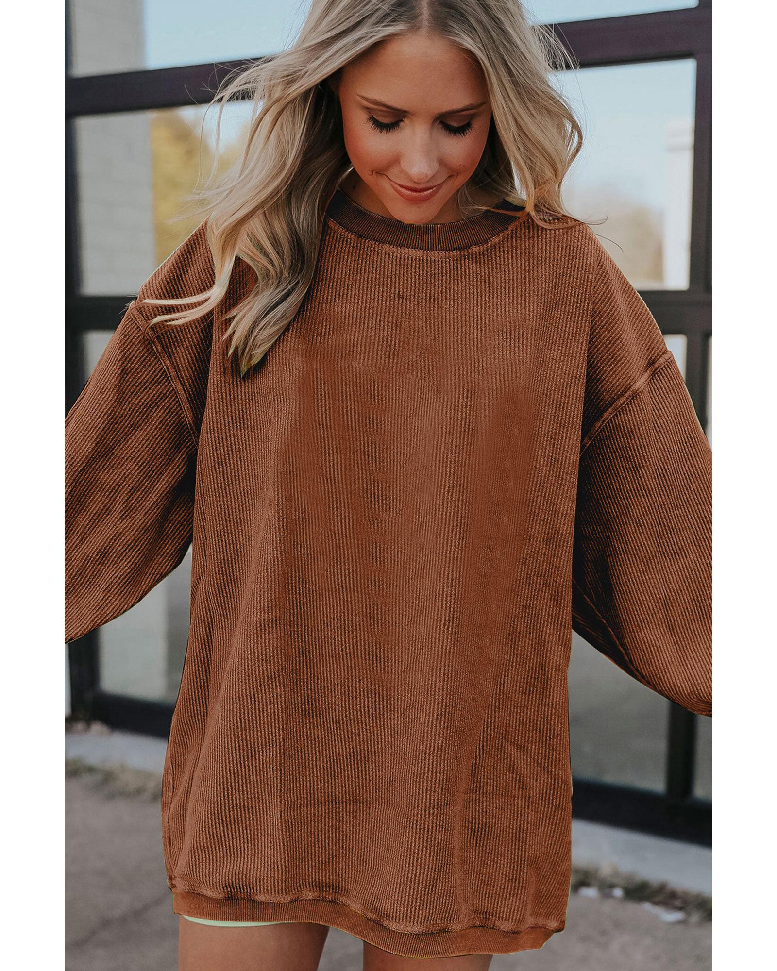 Chestnut Ribbed Corduroy Oversized Sweatshirt