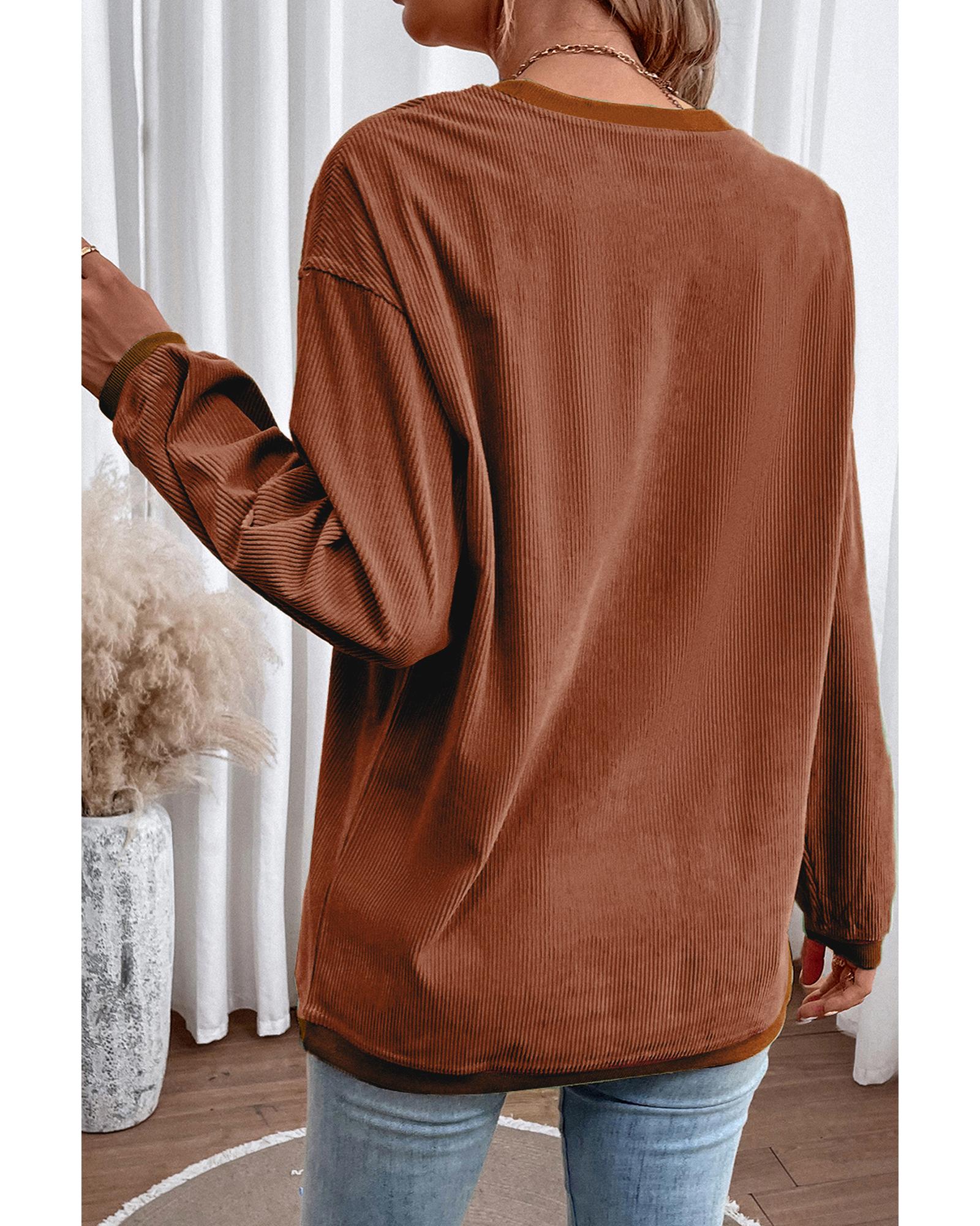Chestnut Ribbed Corduroy Oversized Sweatshirt - Image 3
