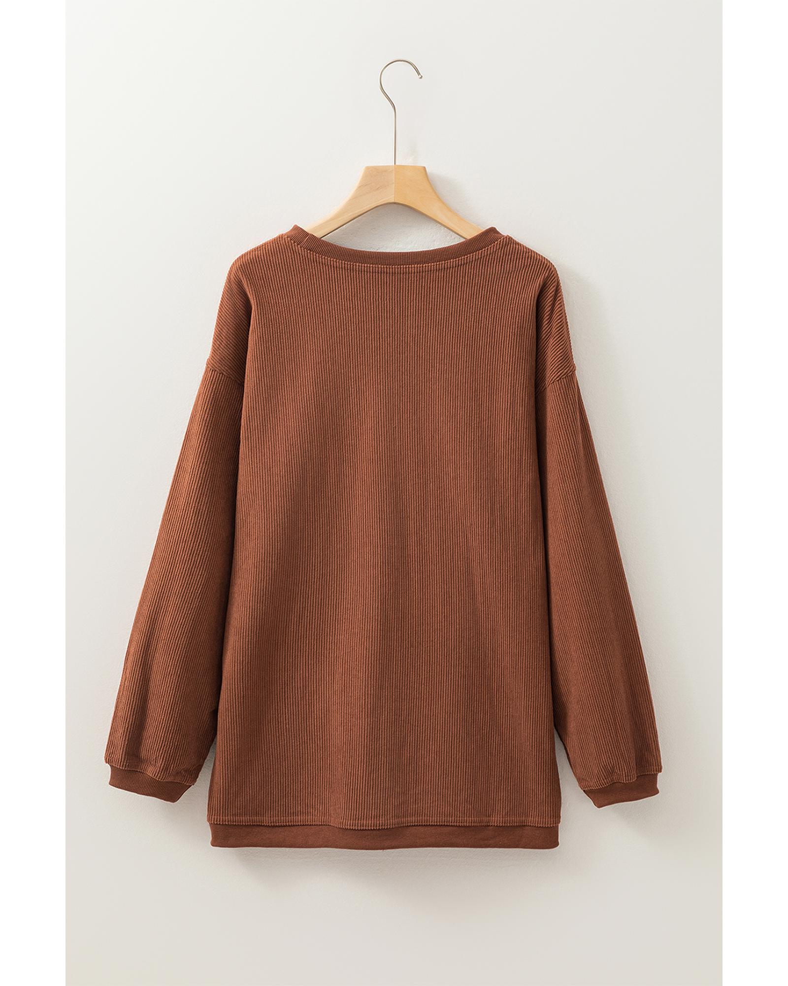 Chestnut Ribbed Corduroy Oversized Sweatshirt - Image 4